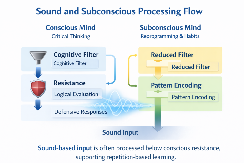 how sound bypasses conscious resistance in the subconscious mind Descriptive, not promotional Matches search intent AI + Google friendly