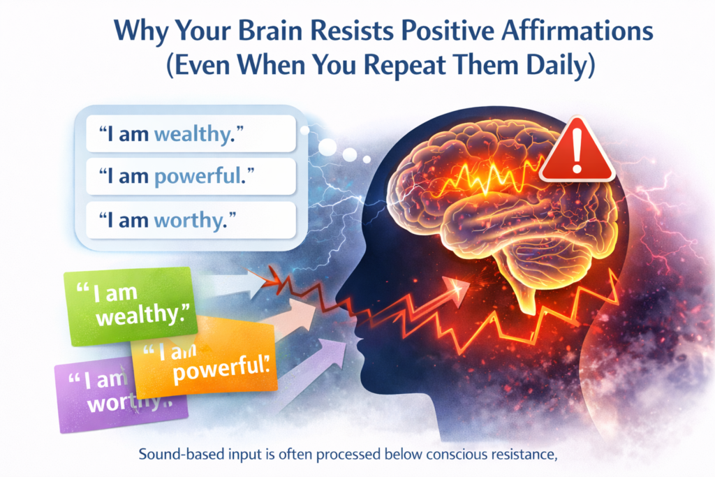 illustration showing how the brain resists positive affirmations due to subconscious protection mechanisms