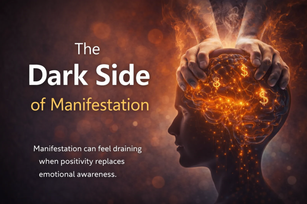 Illustration showing how forced manifestation and toxic positivity can create mental pressure and subconscious resistance