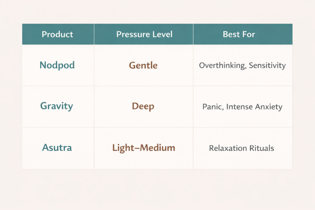 Weighted eye masks comparison chart