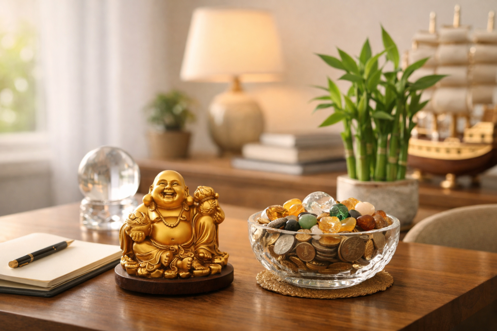 Feng Shui home office setup for wealth, focus, and productivity with balanced energy and intentional design