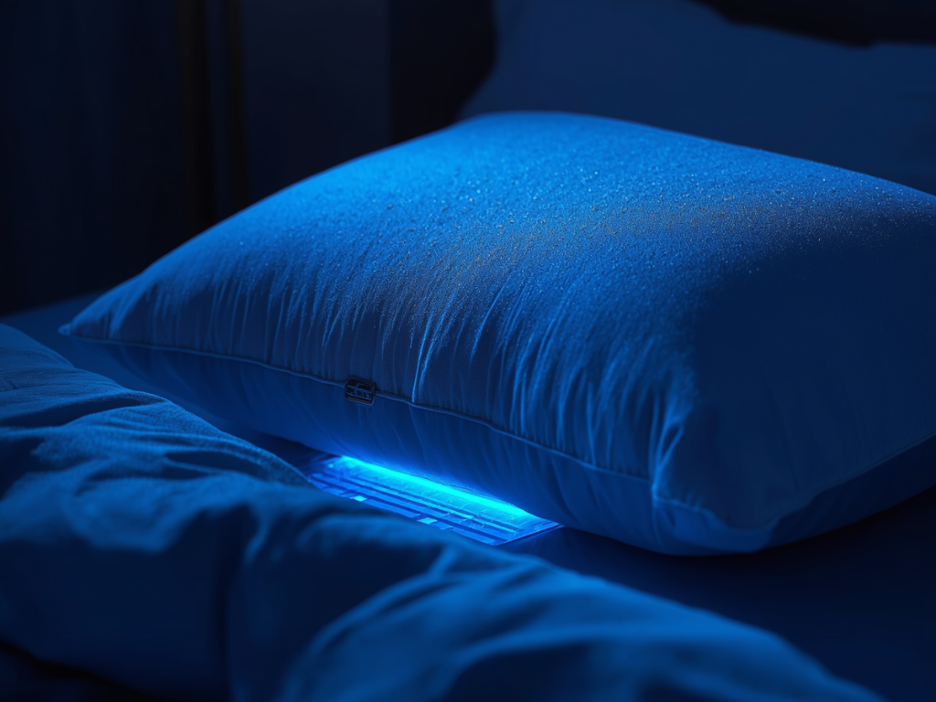sleep setup for calm mind and reduced overthinking with blue ambient lighting