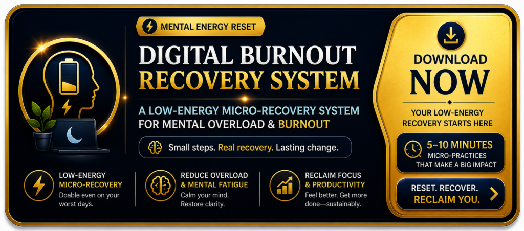 Digital Burnout Recovery System designed to reduce mental fatigue cognitive overload burnout symptoms and restore focus energy and productivity