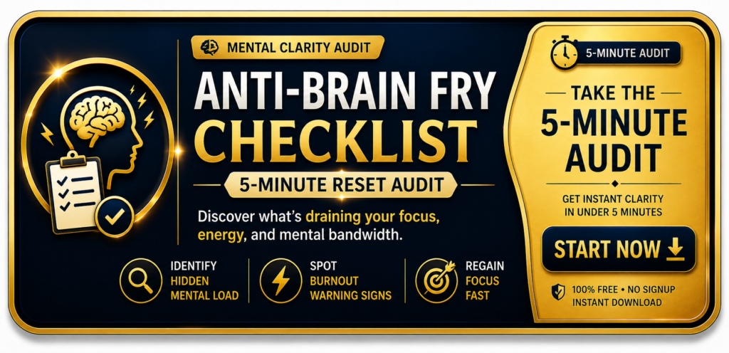 Anti Brain Fry Checklist 5 Minute Reset Audit to identify mental overload burnout signs and regain focus fast