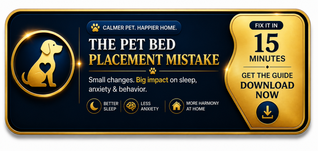 The Pet Bed Placement Mistake guide showing how proper pet bed placement can improve pet sleep reduce anxiety and create a calmer home environment