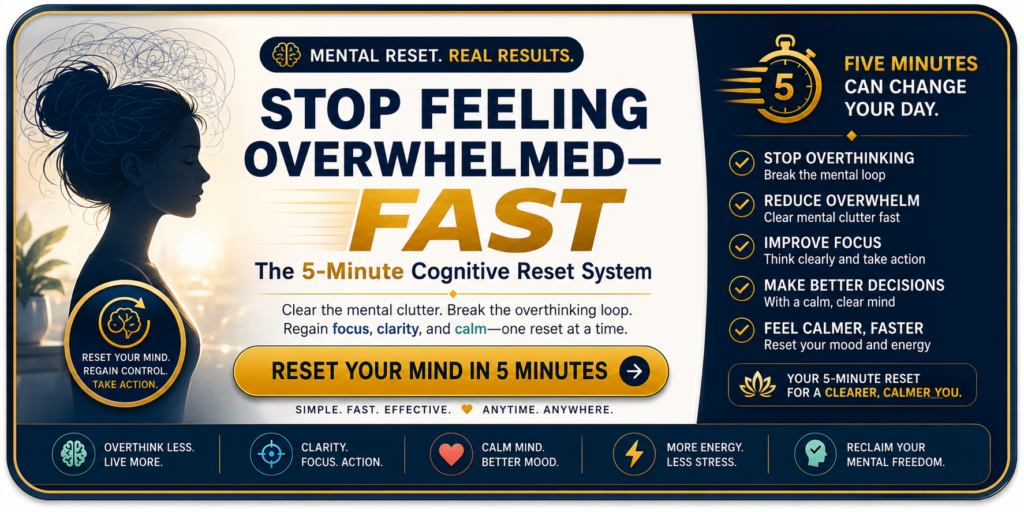 Stop Feeling Overwhelmed Fast 5 Minute Mental Reset System to reduce overthinking mental overload decision fatigue and regain clarity quickly