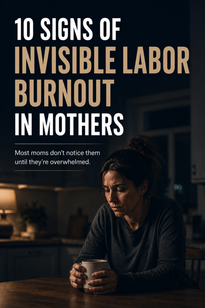 Exhausted mother experiencing invisible labor burnout and emotional exhaustion.